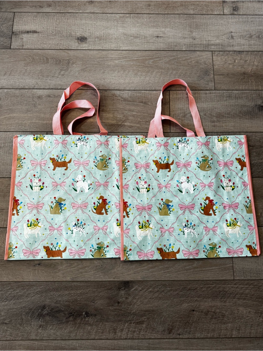 Homegoods TJMaxx Marshalls Viral Dog Floral & Bow Print Tote Bags Set of 2 NWOT